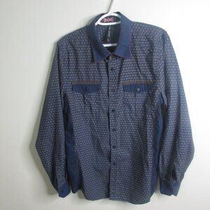 True Rock Mens Button Up Shirt L Blue Geometric